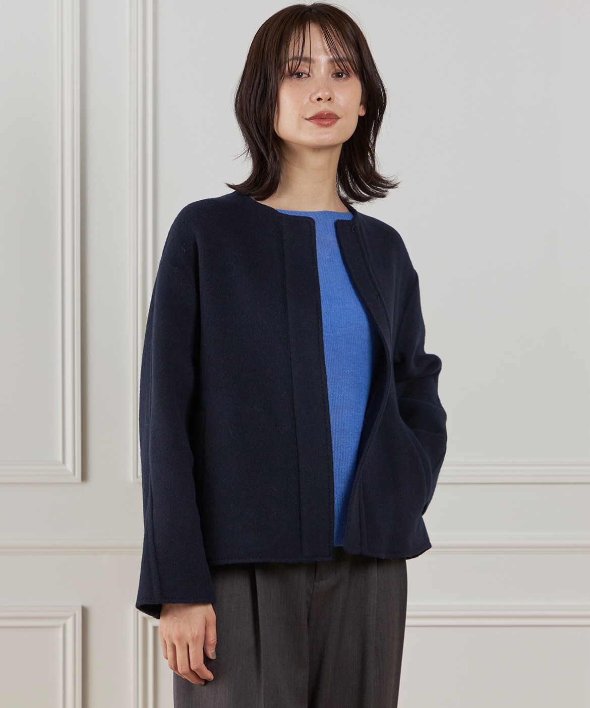 ノーカラーショートコート｜INED（イネド）｜フランドル（FLANDRE