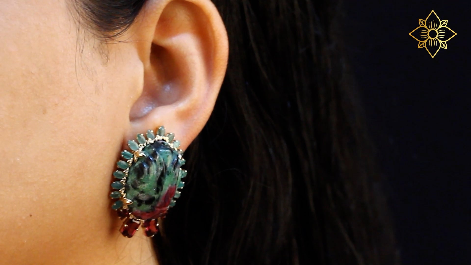 Luxury Hand Carved Ruby Zoisite 68ct Emerald 4.3ct and Rhodolite