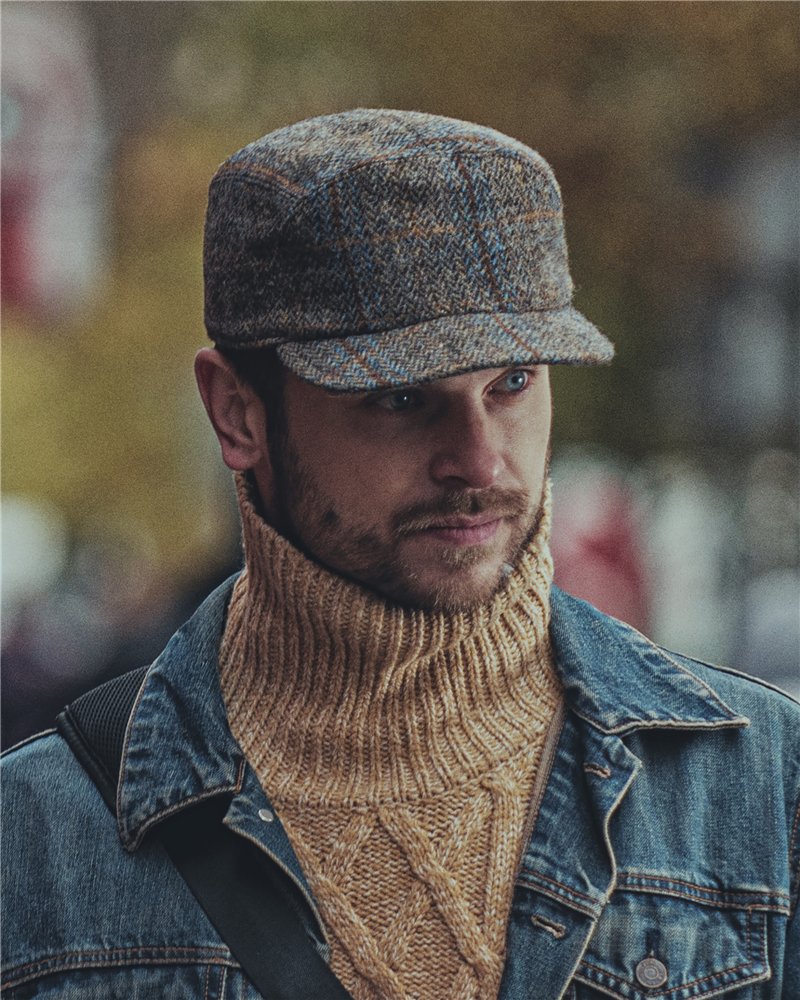 Hudson winter Danish cap quilted lining foldable earflap Harris Tweed