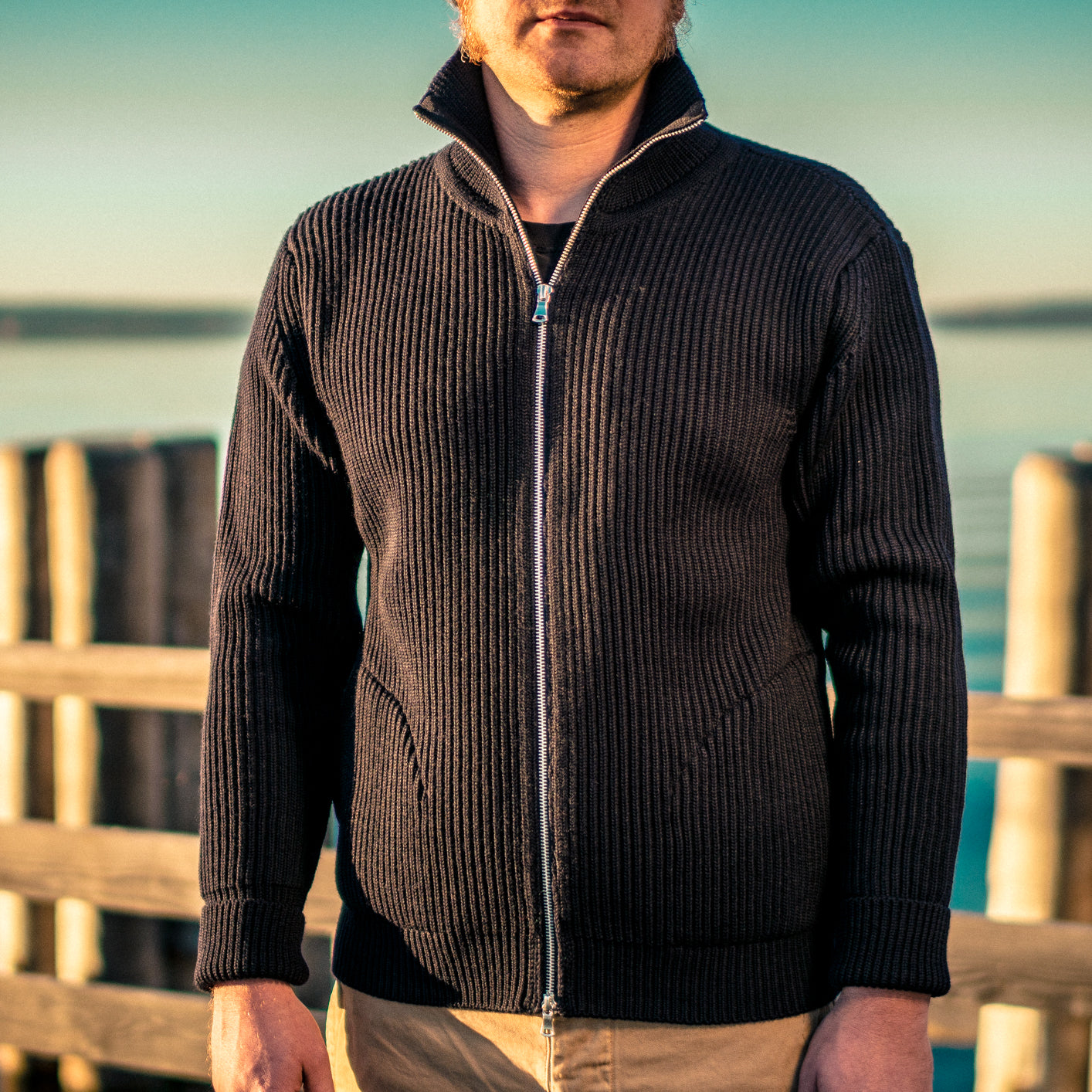 Andersen-Andersen Navy Full-Zip Cardigan with Pockets - Premium Wool