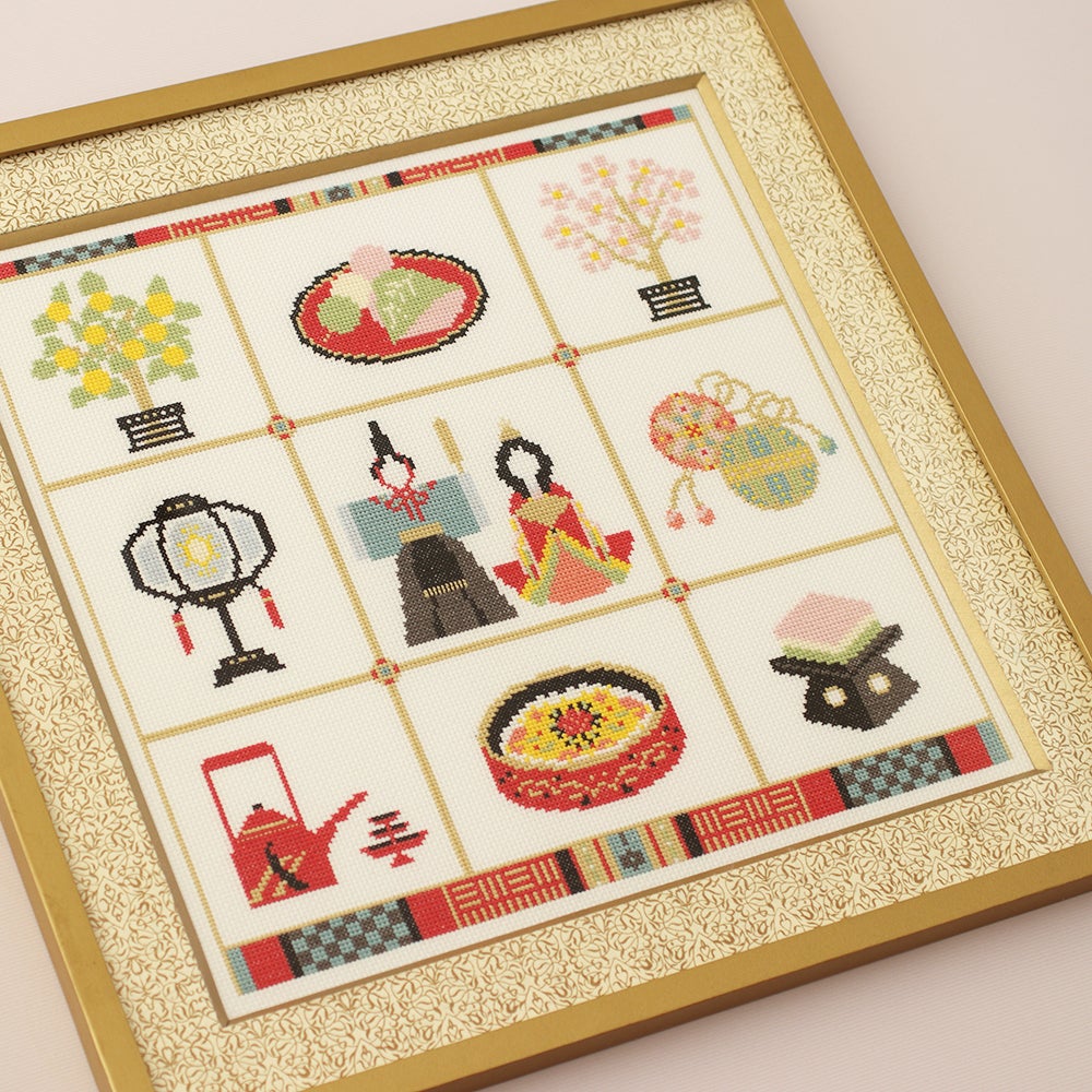 クロスステッチ】ひなまつりの額【額装】 | カルトナージュのアトリエ