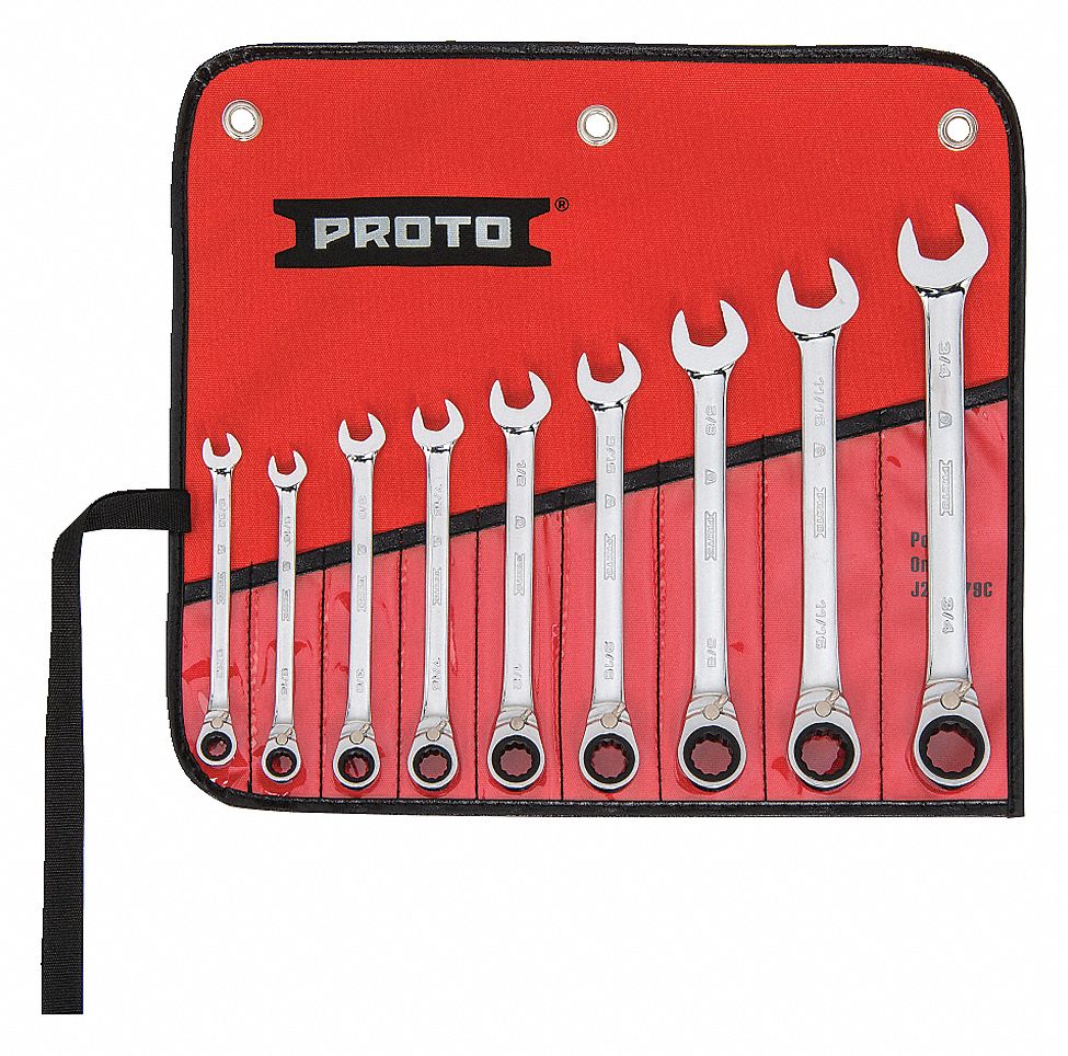PROTO, Alloy Steel, Chrome, Combination Wrench Set - 22DJ46|JSCVT