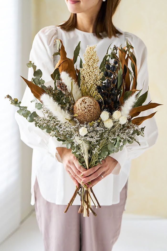 ドライフラワースワッグホワイト＆グリーン ホワイトグリーン系