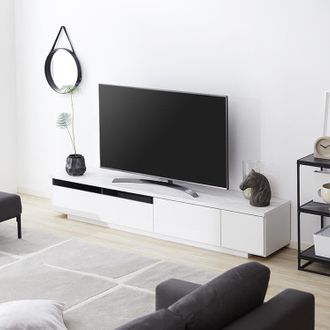 ローテレビ台(幅200cm) 日本製 大理石柄 収納・コード穴付き 完成品