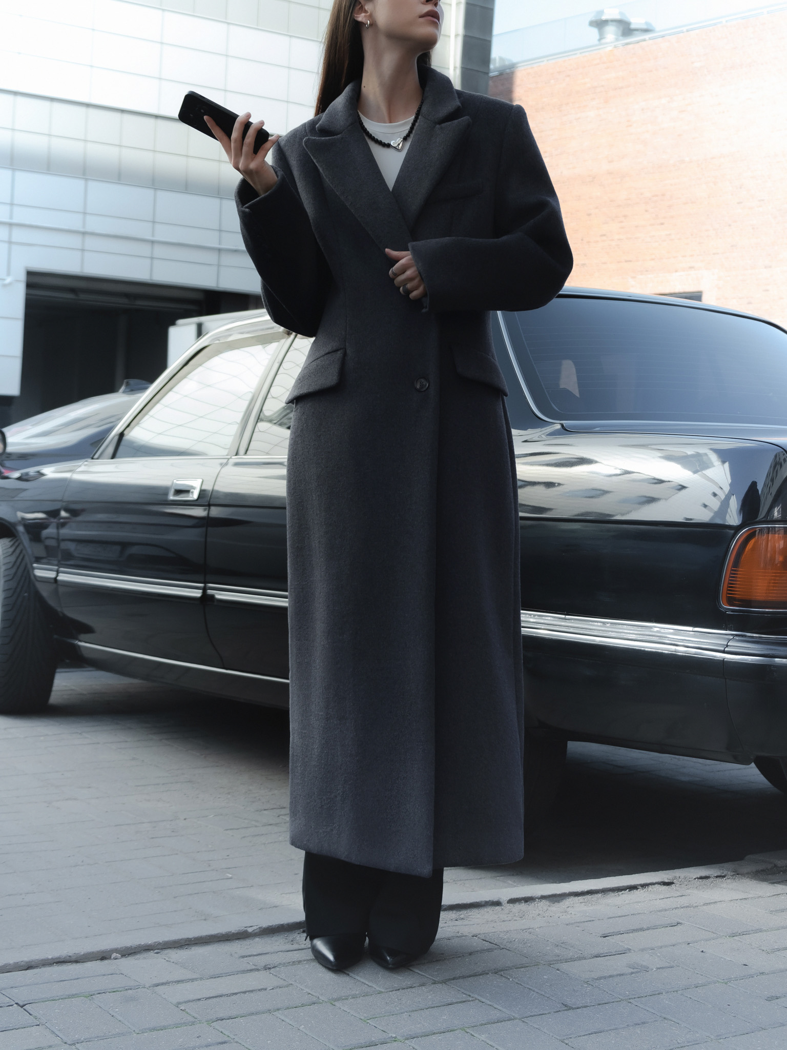 Men Blue Long Trench Coat Luxury ORIMI ロングチェスターコート Full