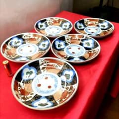 有田焼 伊万里焼 古伊万里 金彩 小皿 中皿 平皿 5寸皿5客セット ①