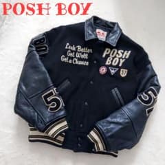 POSH BOY ポッシュボーイ 袖襟レザースタジャン 刺繍 ワッペン
