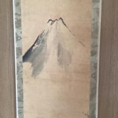 渡辺崋山 淡彩水墨画 《 初 夢 之 図 》紙本保存箱 軸先紫檀 模写 166