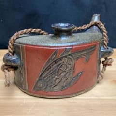 小橋川清正 琉球壺屋焼 やちむん 赤絵魚紋 酒器 抱瓶 - メルカリ