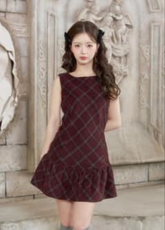 darich タータンチェックノースリミニワンピース ボルドー - メルカリ