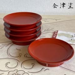 会津塗 椿皿 5枚セット 漆塗り 高台皿 朱 銘々皿 茶道具 漆器 中皿 和