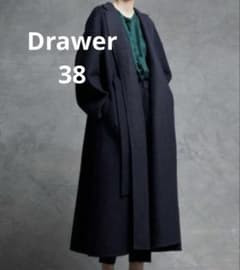 美品Drawerドゥロワー38】ウールケヌキテーラードカラーコート紺色