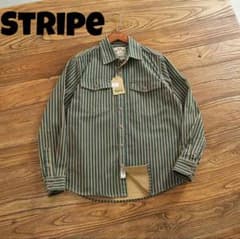 ユーズド加工 レトロストライプ柄ヘビーウェイトオーバーシャツ