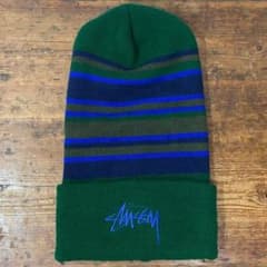 80~90's Old stussy ストックロゴ刺繍 ボーダー ロングビーニー - メルカリ