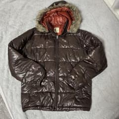 y2k グランジ お兄系 ファー付きダウンジャケット ブラウン 光沢