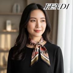 美品 フェンディ ラッピー スカーフ マンマバケット柄 FFロゴ リボン