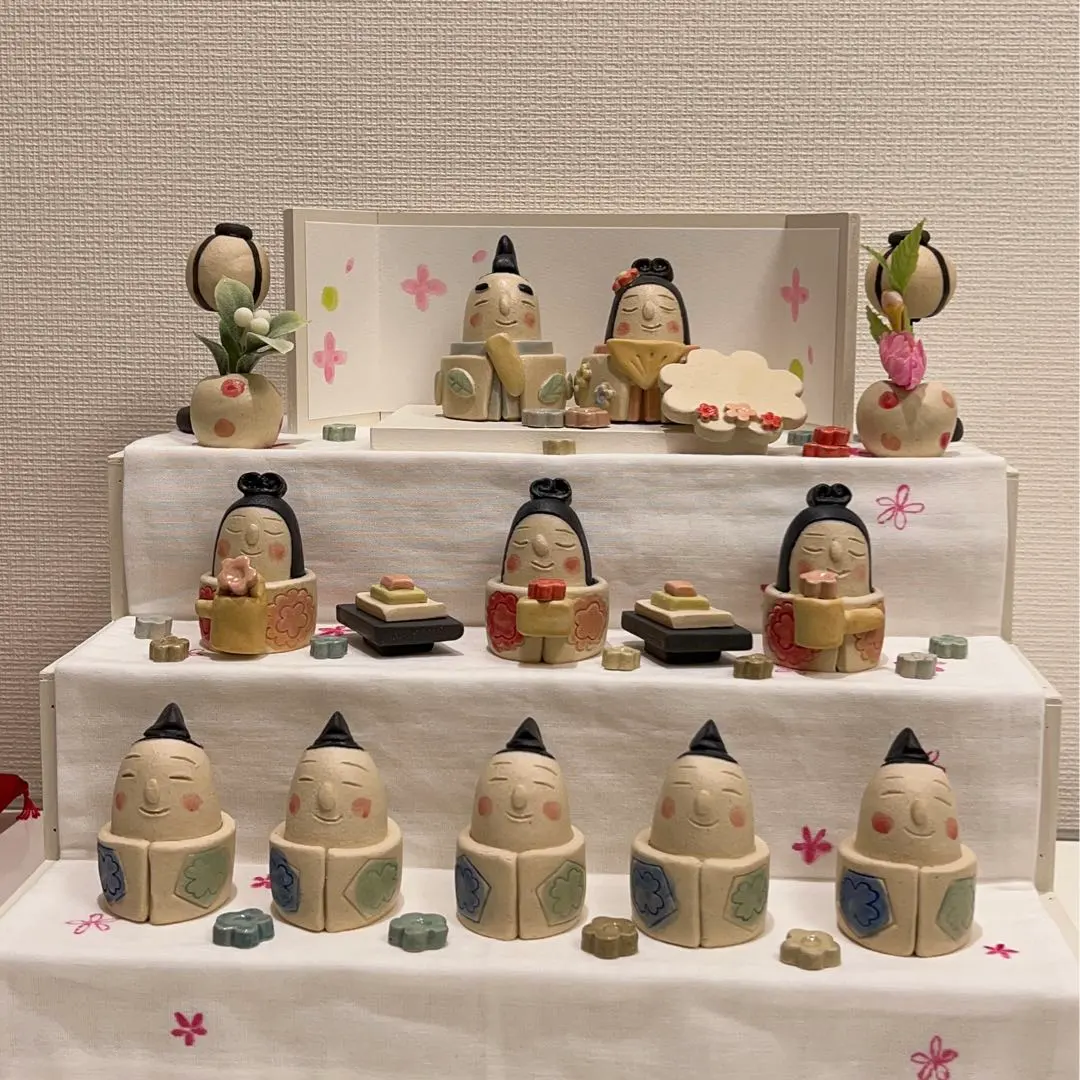 極美品☆岡崎順子 陶器製 雛人形(白)セット ひな祭り 3段飾り