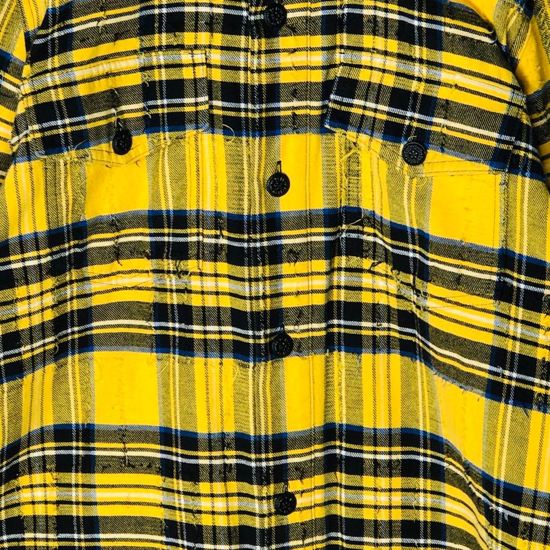 希少デザイン】オフホワイト バックアロー チェック フランネルシャツ