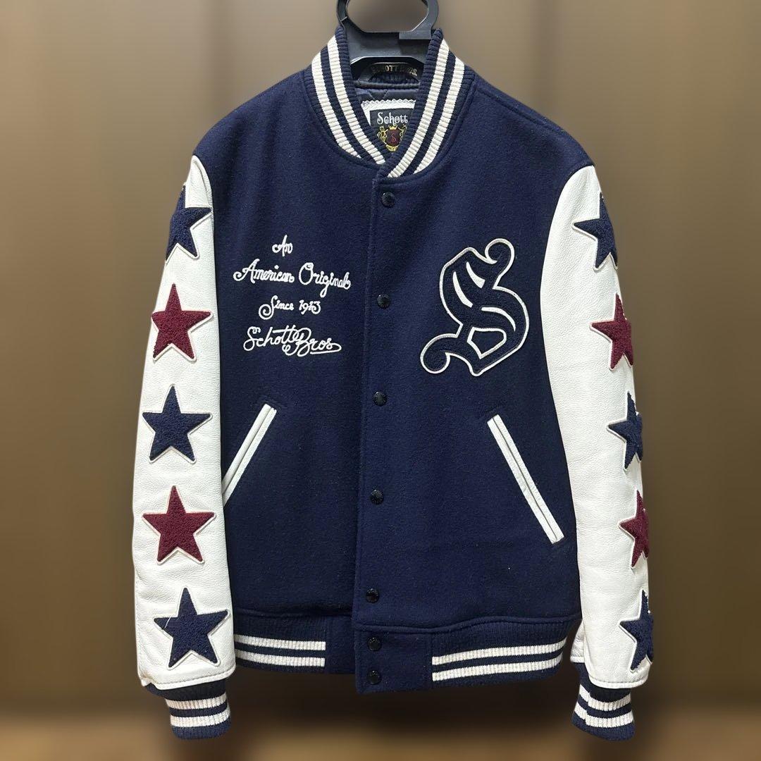 Schott 100周年 スタジャン サイズM 袖レザー - メルカリ