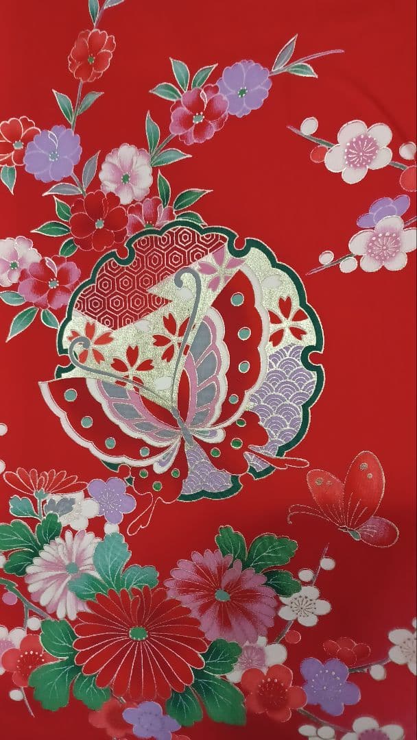 七五三 女の子着物 赤色 花柄 蝶刺繍 着物 3才の通販はau PAY