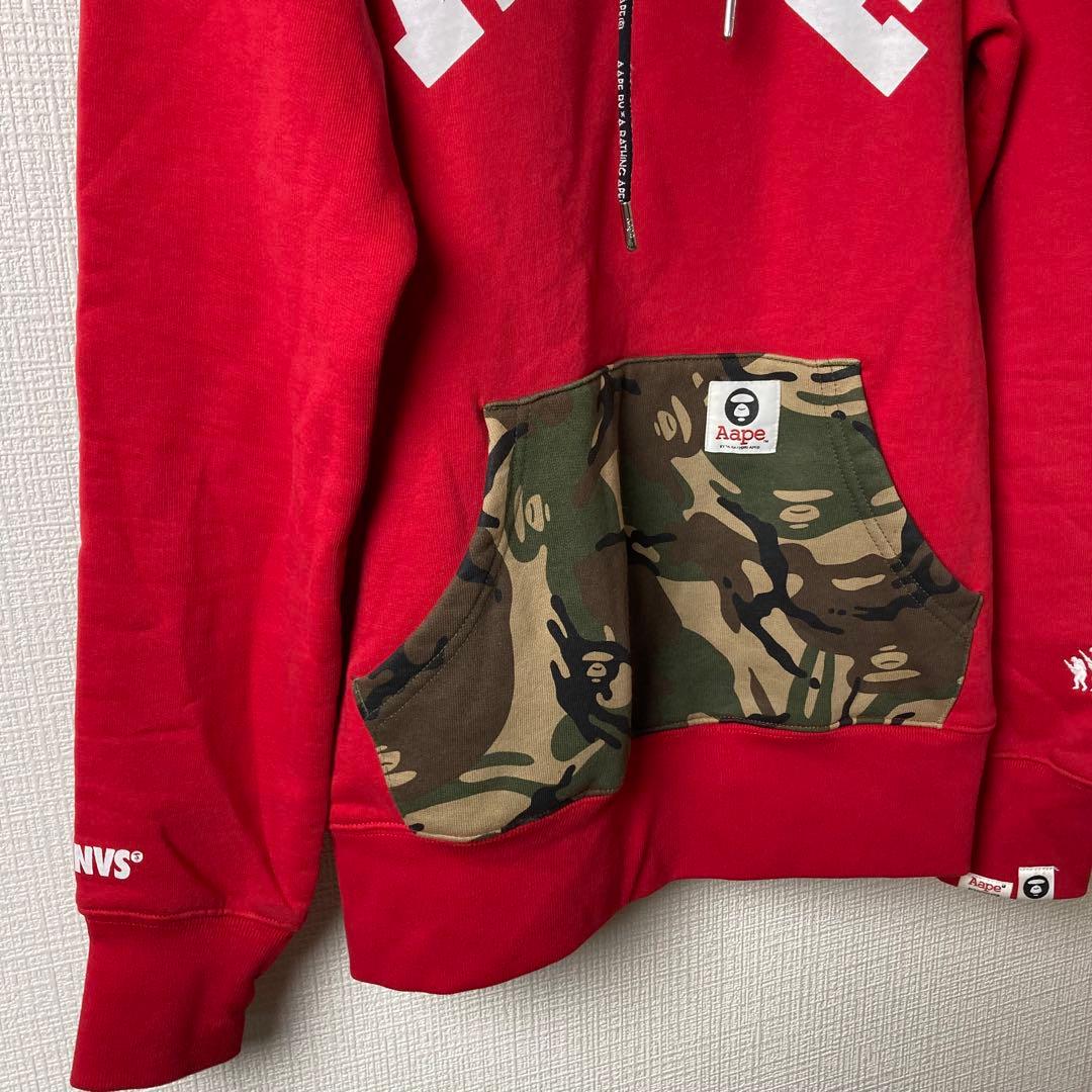 450 A BATHING APE パーカー 赤×迷彩柄 カモ ワッペン 刺繍 - メルカリ