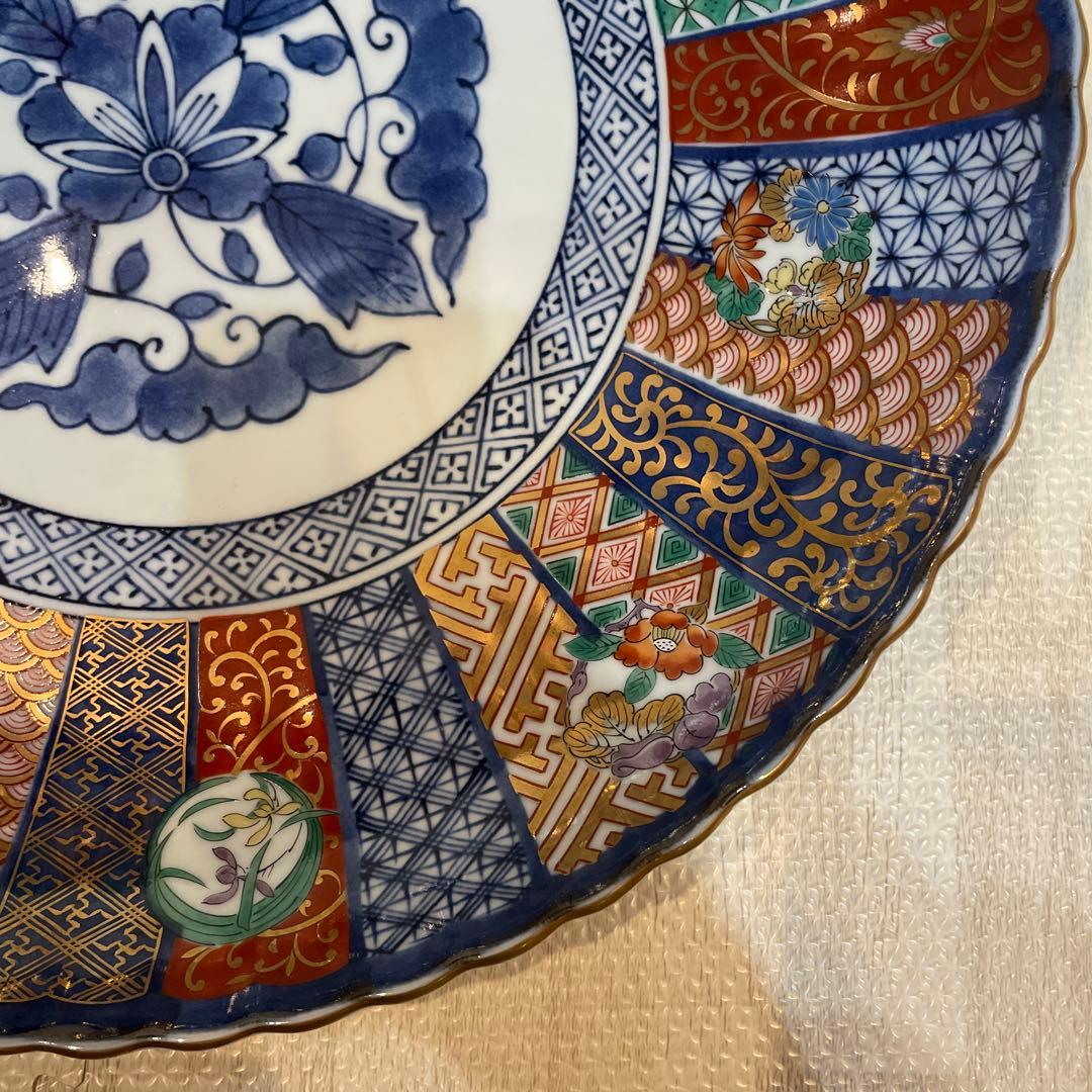 有田焼 龍峰窯 金彩 祥瑞花丸紋 大皿 プレート 飾り皿 吉祥 花柄 古