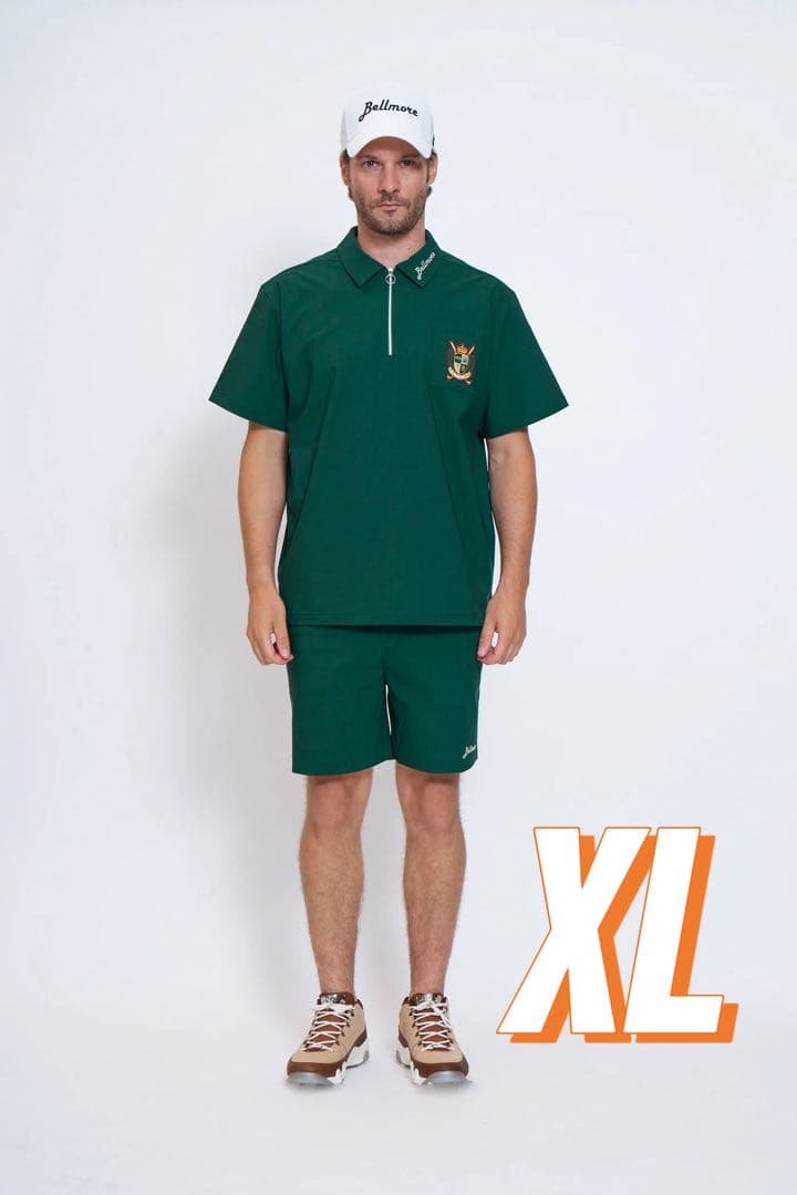 Bellmoreゴルフ　ドライストレッチSS ジップポロシャツ　XLサイズ EMBLEM DRY STRETCH SS ZIP POLO SHIRT - ORANGE – BELLMORE