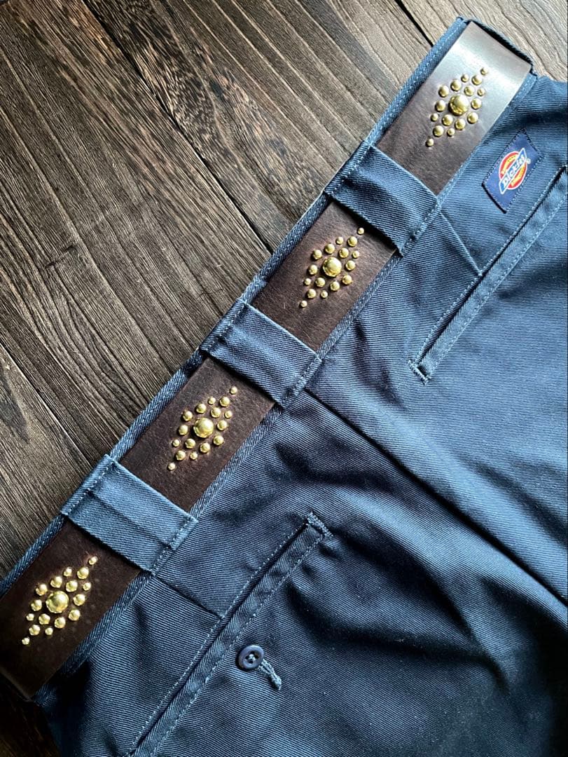 オーダー品 ディッキーズ874専用スタッズベルト ダークブラウン 真鍮