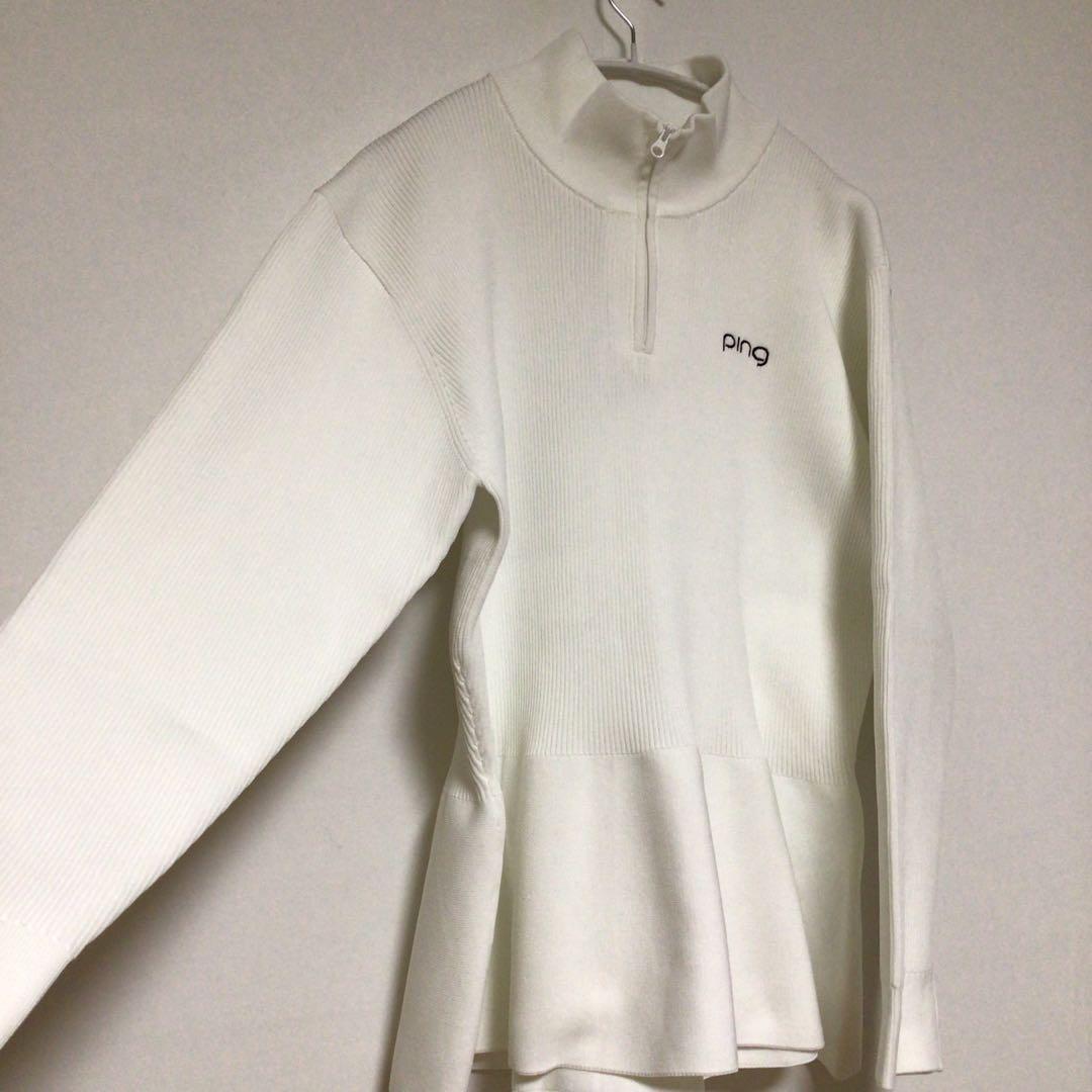 新品定価13200円 PING ペプラム ハイネック ニット 白 大きめ LL