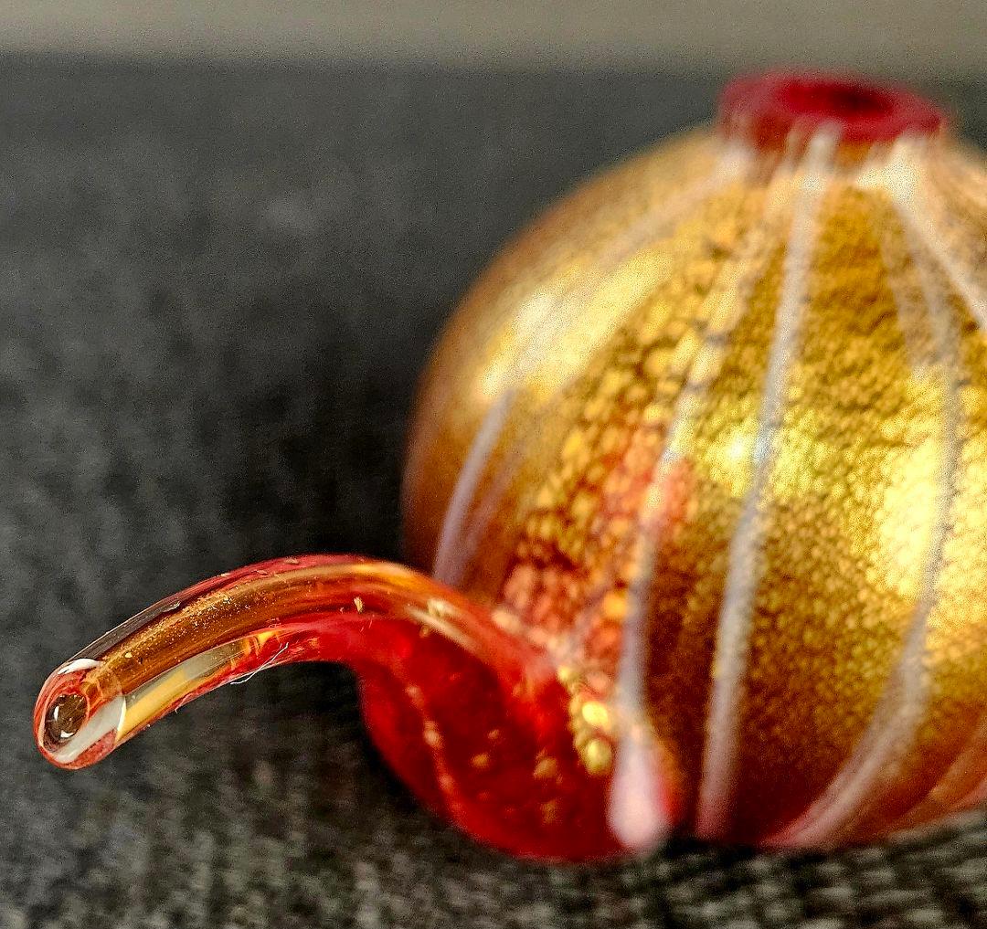 ヨーロッパアンティーク 赤被せ 金彩 縦縞模様 チロリ 水滴 オブジェ