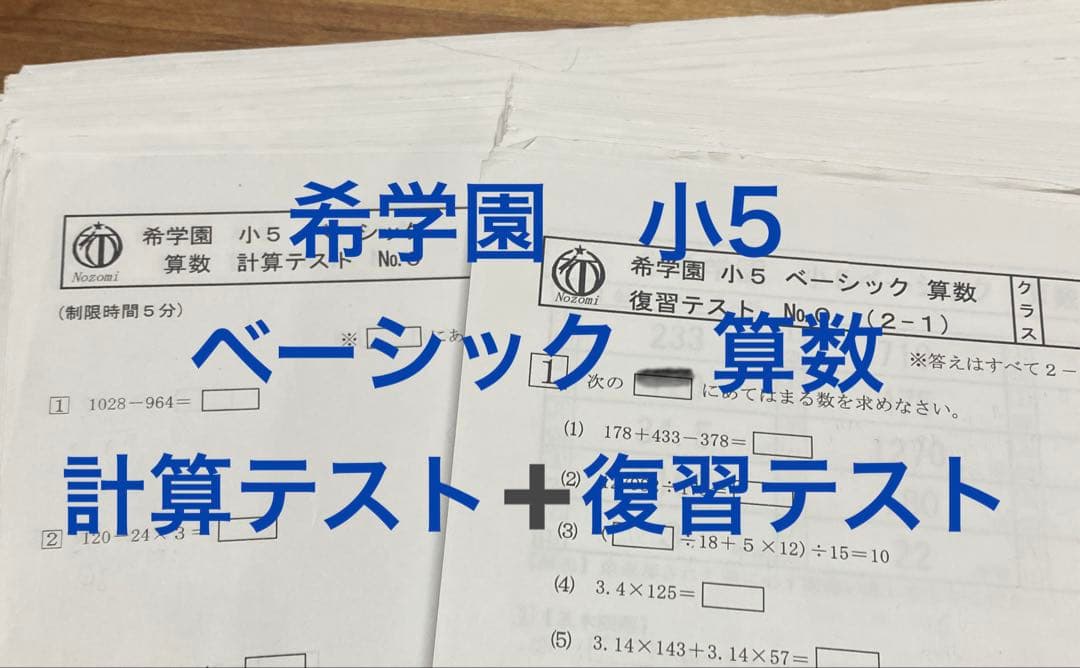 希学園 小5 ベーシック算数 復習テスト➕計算テスト セット - メルカリ