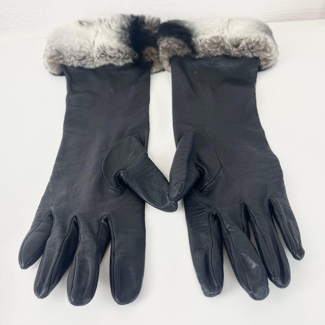Sermoneta gloves リアルレザー ファー 手袋 ロング ブラック - メルカリ