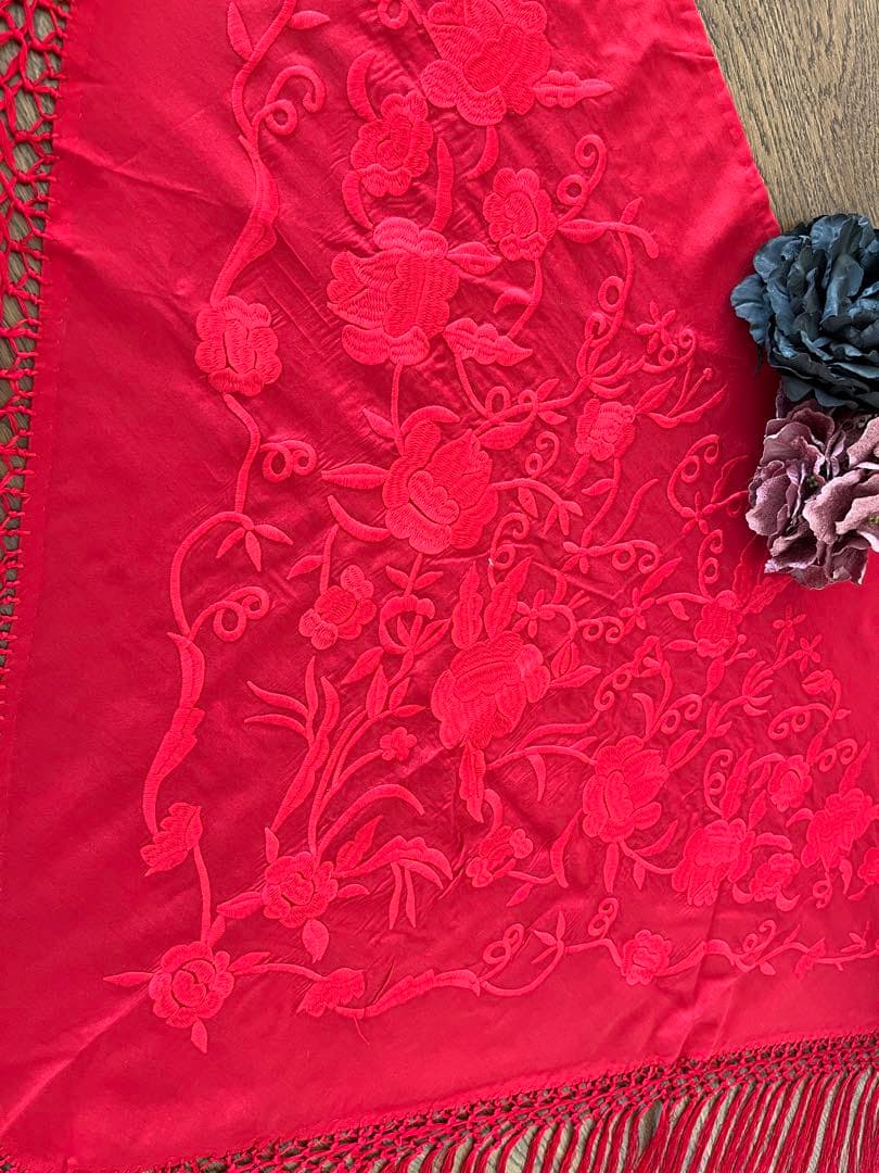 フラメンコ 刺繍シージョ レッドxレッド花柄刺繍 レッドフレコ