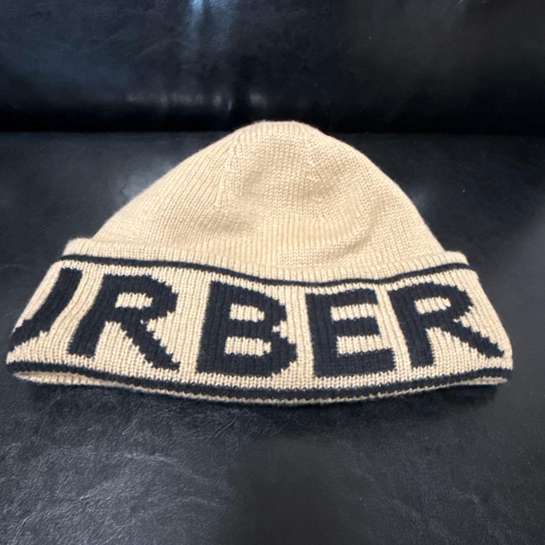BURBERRY ロゴインターシャ カシミア ニットキャップ ニット帽 ビーニー ☆人気☆【BURBERRY】☆ロゴインターシャ カシミアビーニー