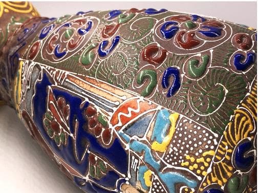 薩摩焼 粉彩貴人図双耳花生 】 高31．5cm 明治初期