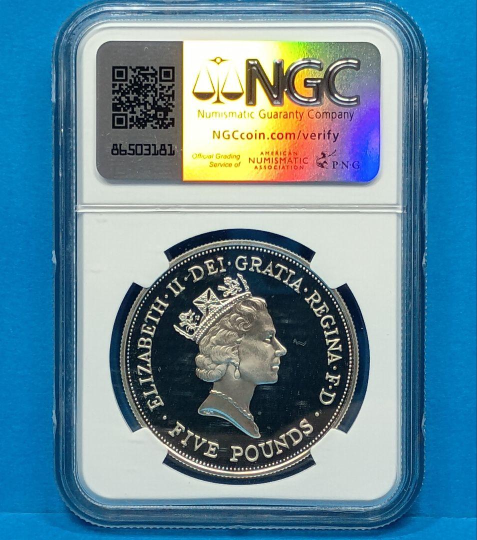 1990 クイーン・マザー 生誕90周年 5ポンド 銀貨 NGC PF69UC②