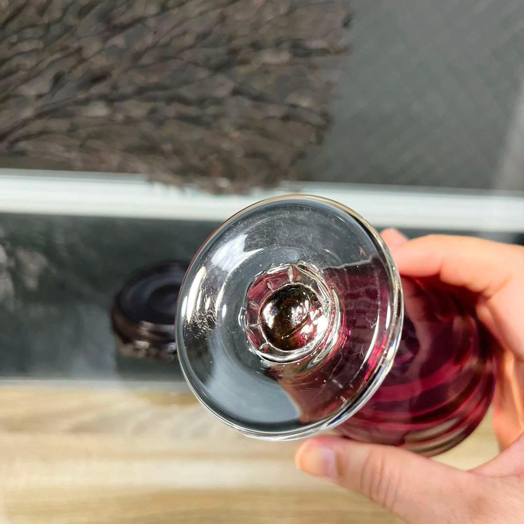 骨董 時代 希少金赤ガラス モールガラス調 流線型 アイスコップ ウラン