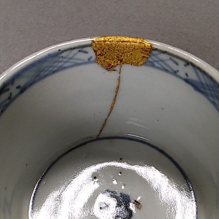 古伊万里菊に菱井桁文半筒型蕎麦猪口 古伊万里蕎麦猪口 古伊万里半筒型