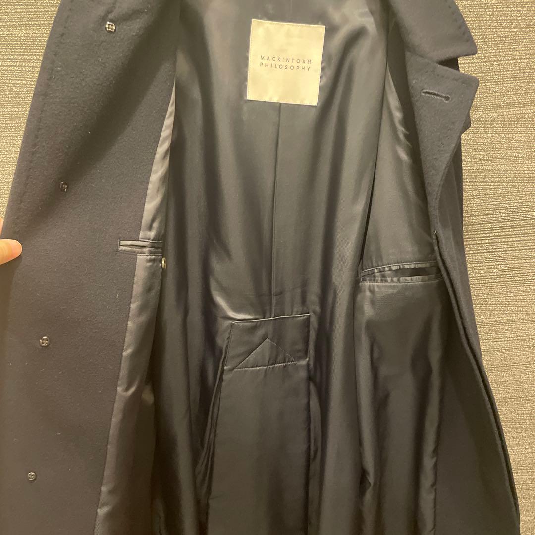 Macintosh ネイビー ウールステンカラーコート ウエストベルト付き