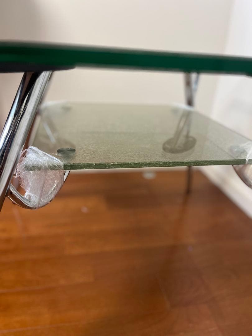 ミッドセンチュリー スクエア ガラステーブル 2段 TEMPERED GLASS