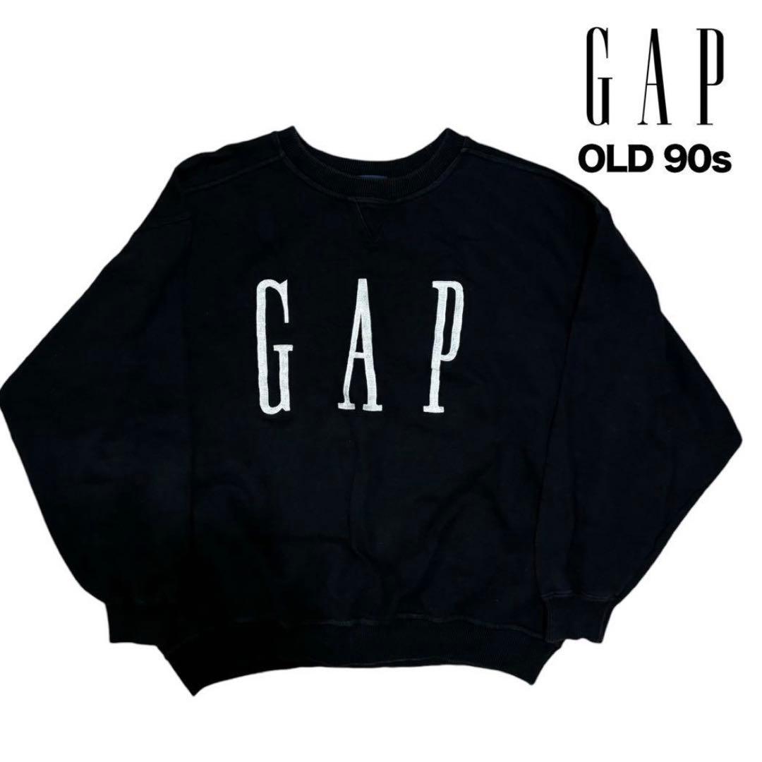 90s OLD GAP 前V デカロゴ スウェット ブラック