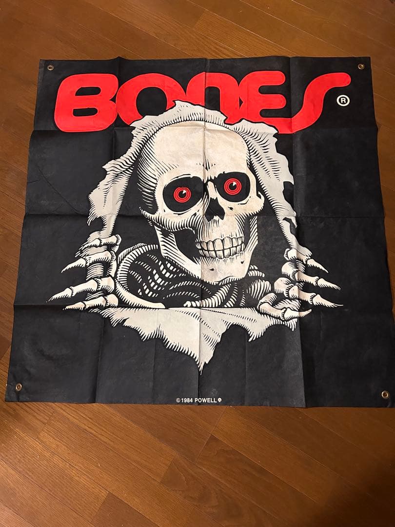 POWELL BONES スカルデザイン バナー ヴィンテージ1984年製 古着 パウエル ペラルタ POWELL PERALTA BONES ドクロ柄 スカル柄