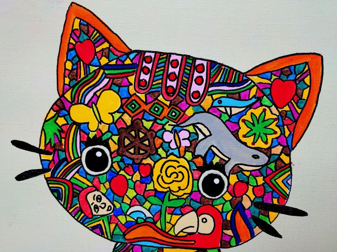 F6号】ジミー大西【Cat】手描き/表裏サイン有り/油彩/アクリル/絵画