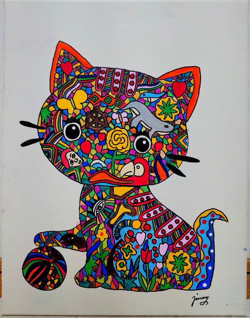 F6号】ジミー大西【Cat】手描き/表裏サイン有り/油彩/アクリル/絵画