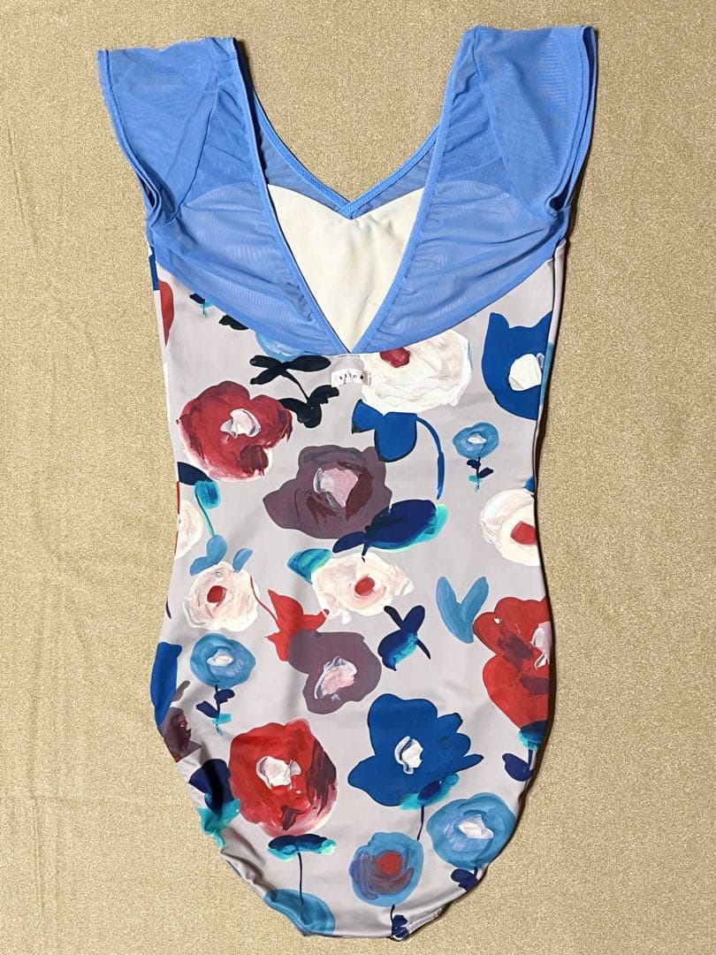 stina 花柄 レオタード Lサイズ stina / type N back ribbon / lace flower sapphire blue / kids / girl