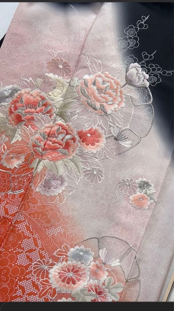 豪華刺繍正絹黒留袖袖フルセットお探しの方 西陣織袋帯 牡丹 駒刺繍 銀