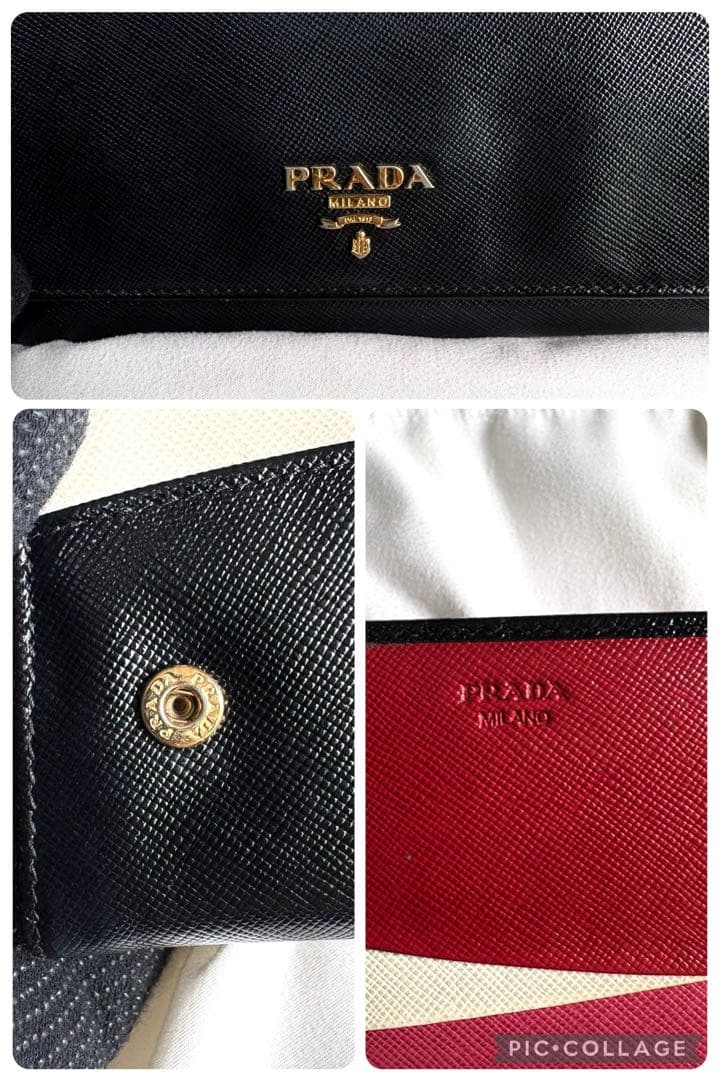 美品✨プラダ 長財布 バイカラー サフィアーノレザー ブラック ピンク