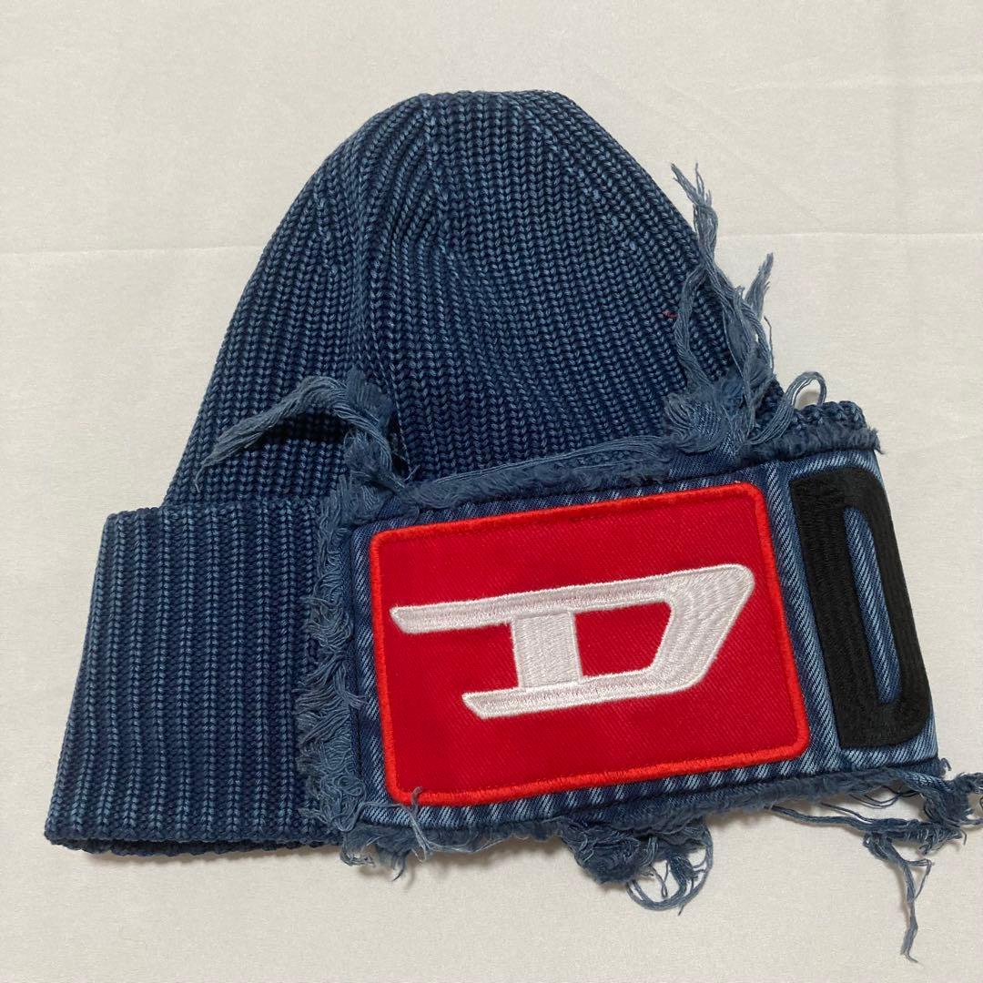 DIESEL ネイビー ニット帽 フリンジデザイン - メルカリ