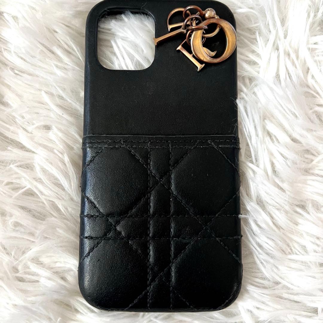 Dior ディオール iPhone15 ケース スマホ 本革 黒 カナージュ スマホ