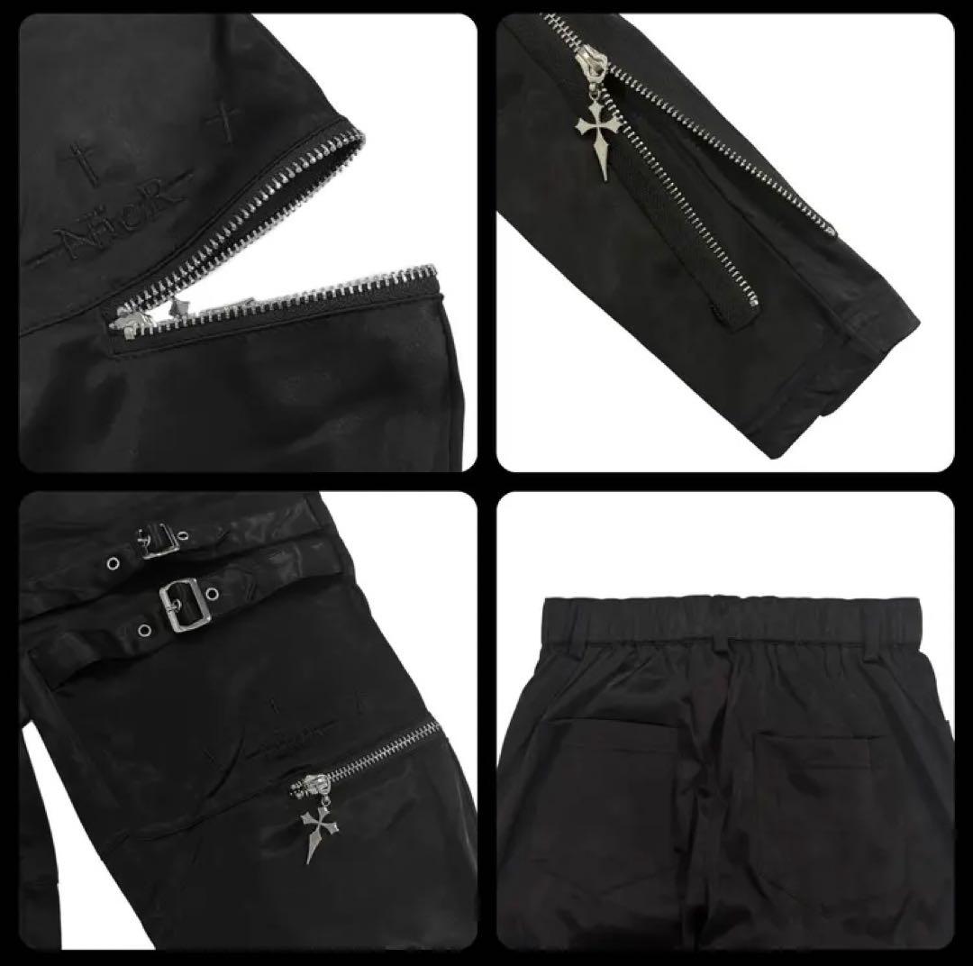 NieR SATIN CROSS CHARM ZIP STYLISH PANTS - パンツ新 デザイン